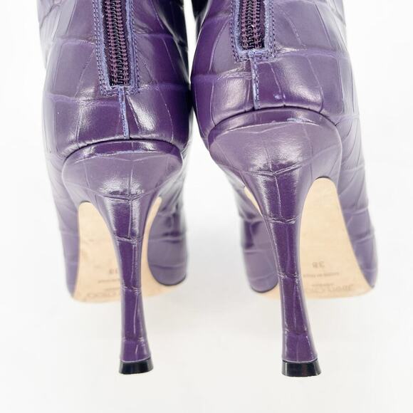 Jimmy Choo Purple Agathe Croc Embossed 100mm Mid-Calf Pointed Toe Boot IT 38 - Picture 9 of 13